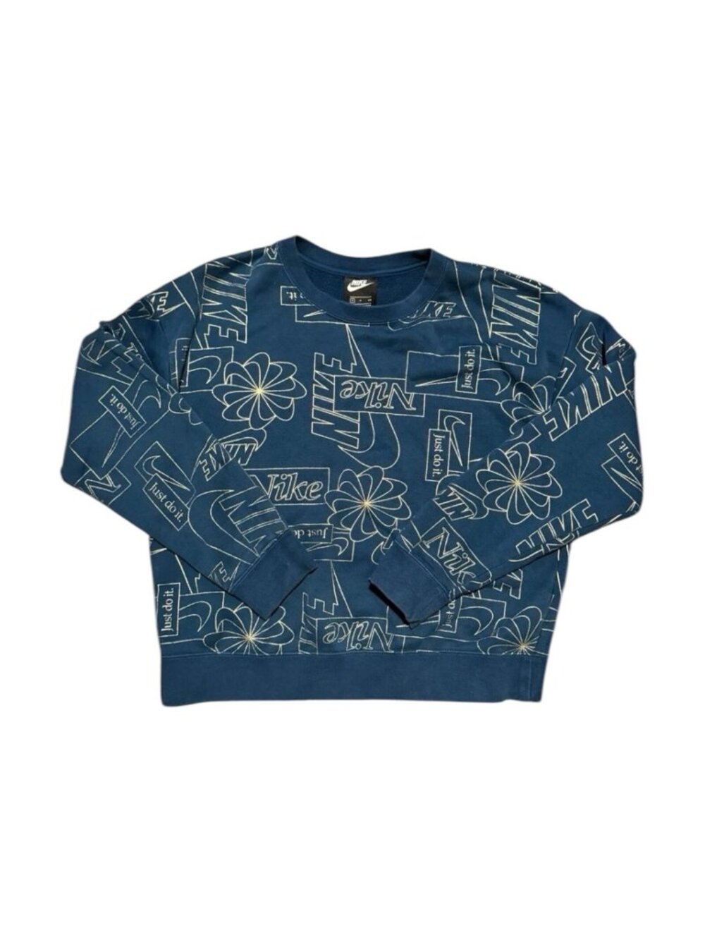 NIKE Womens Sportswear Icon Clash Crew All Over Print Valerian Blue Grail Hype